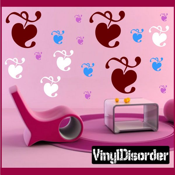 Heart-and-leaf wall decals set with red, blue, and white shapes on a sheet