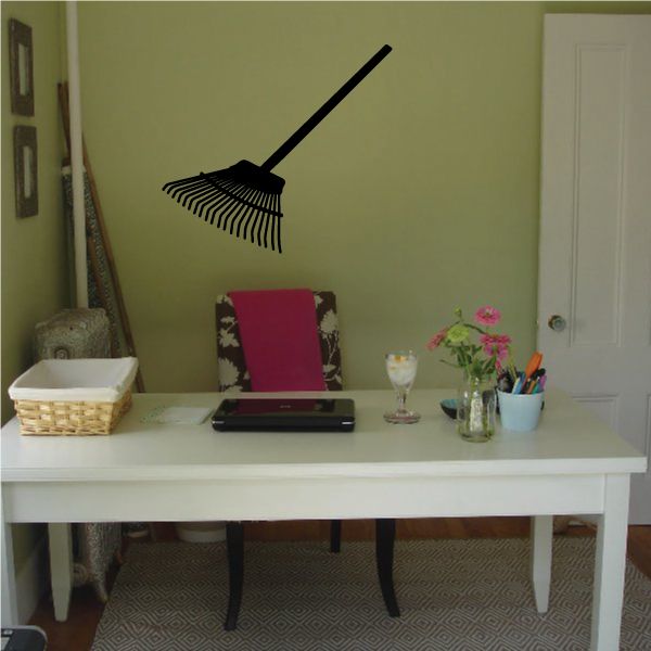 Leaf rake wall decal, black
