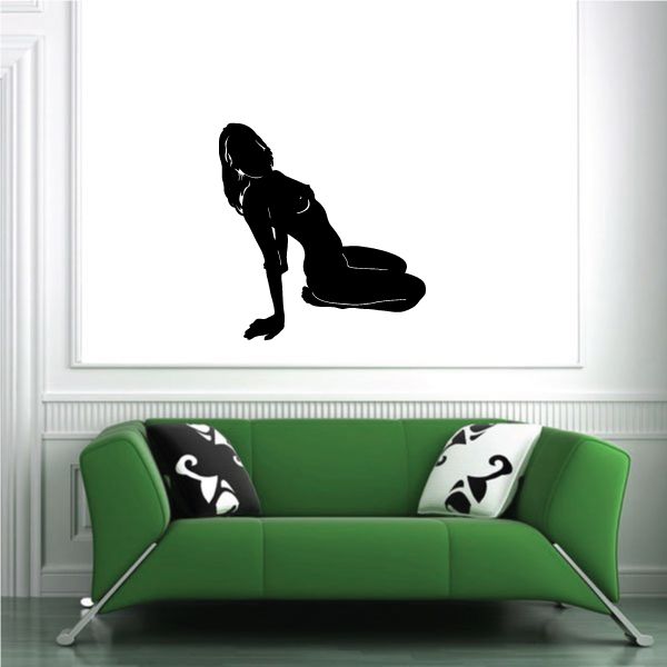 Leaning back nude woman silhouette wall decal, black