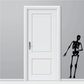 Leaning skeleton wall decal, black skeleton figure with bent legs and arms