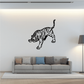 Leaping tiger wall decal with black outline and striped markings