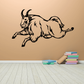 Leaping mountain goat decal with tan fill and black outline, running right