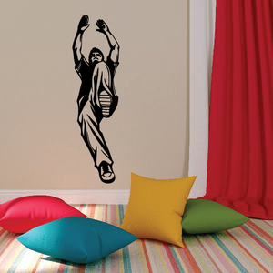 Leaping parkour decal, black silhouette of athlete jumping with arms raised