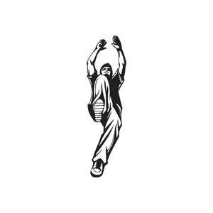 Parkour athlete wall decal, black and white silhouette jumping with arms raised