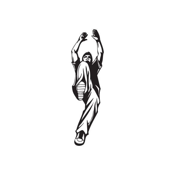 Parkour athlete wall decal, black and white silhouette jumping with arms raised
