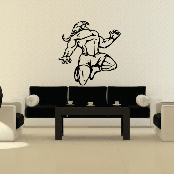 Leaping ram wall decal, black outline of a jumping ram in midair