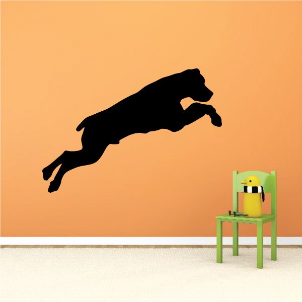Leaping Rottweiler wall decal, black dog silhouette in mid-jump