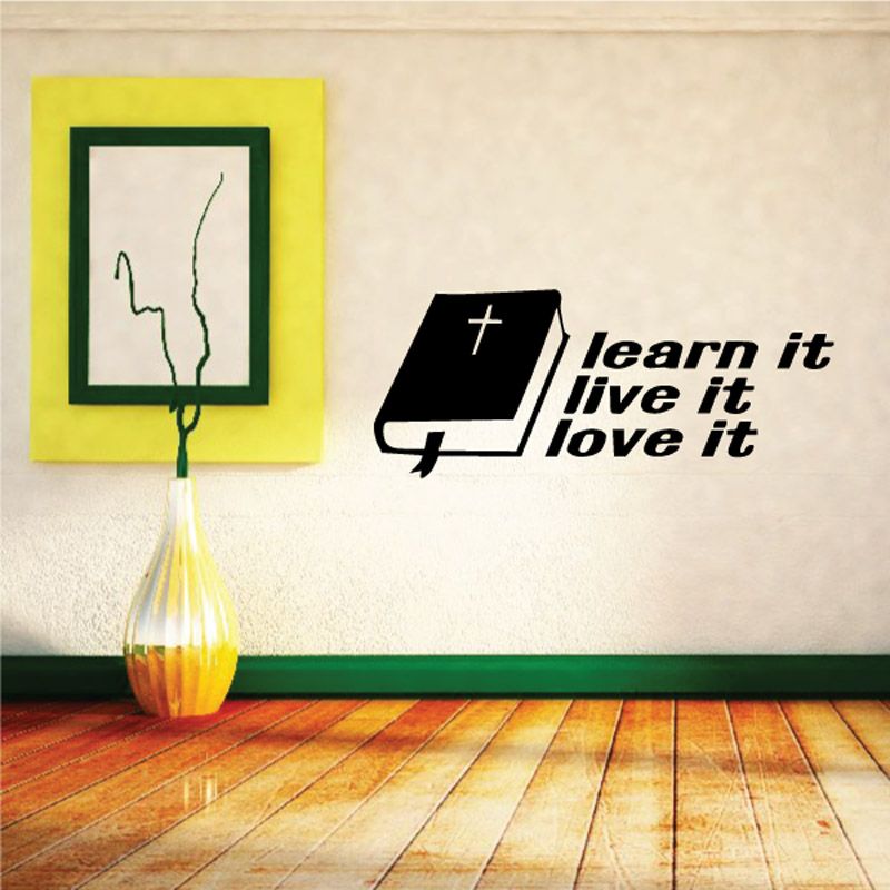 Bible decal with book icon and text: Learn it Live it Love it