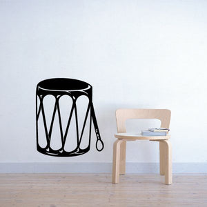 Leather drum decal, black drum with white line pattern and diamond accents