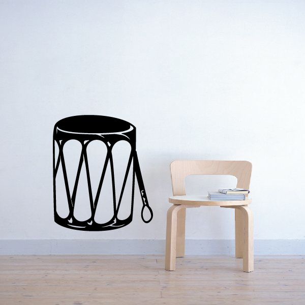 Leather drum decal, black drum with white line pattern and diamond accents