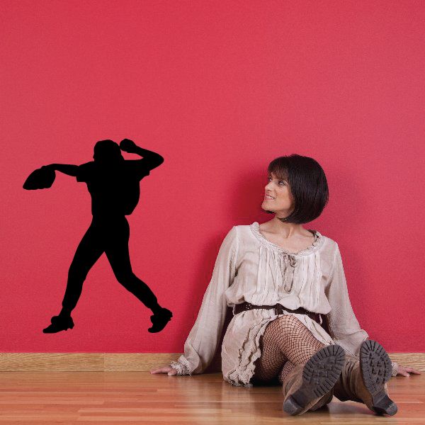Softball player silhouette wall decal, black figure in batting stance