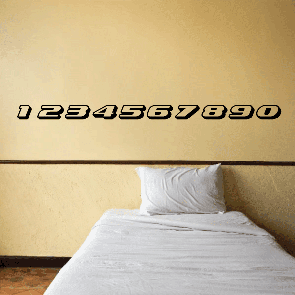 Vinyl race number decal with 1234567890 in black with white outline