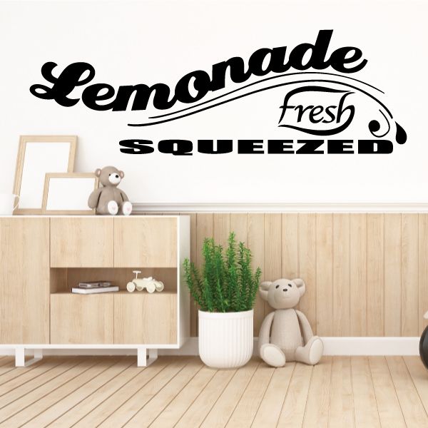 Lemonade wall decal with Fresh Squeezed lettering and lemon