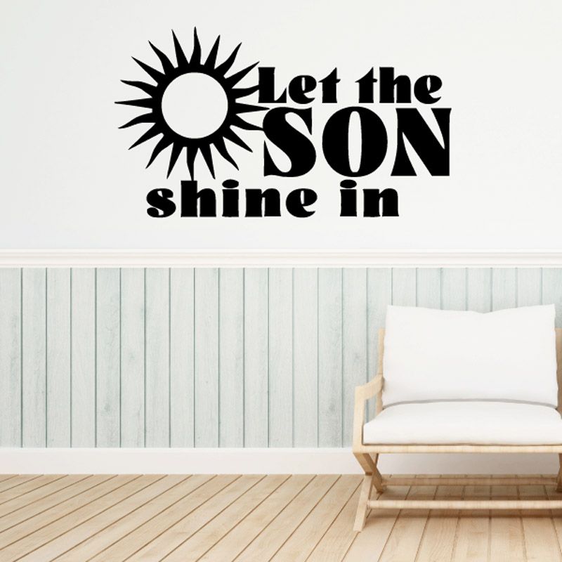 Wall decal with sun icon and 'Let the sun shine in' text