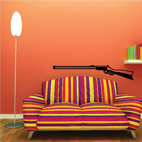 Black lever-action rifle detail decal, side profile on wall