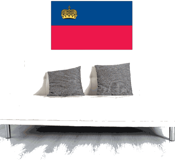 Liechtenstein flag sticker, blue and red rectangle with gold crown emblem