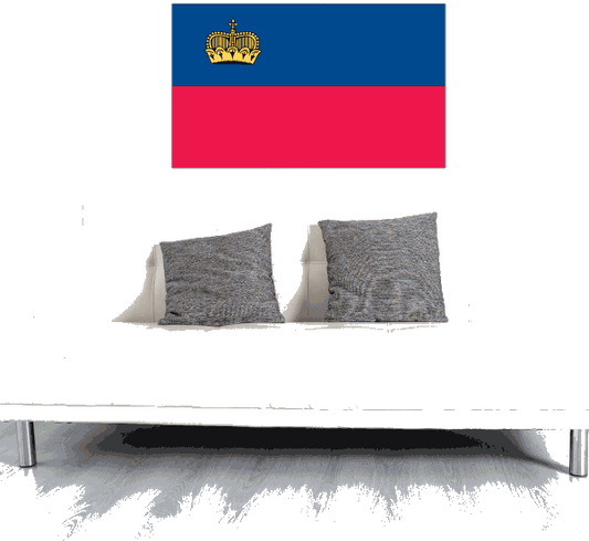 Liechtenstein flag sticker, blue and red rectangle with gold crown emblem