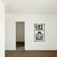 Square wall decal with 'Life is short' and 'Buy the shoes' text and shoe icon