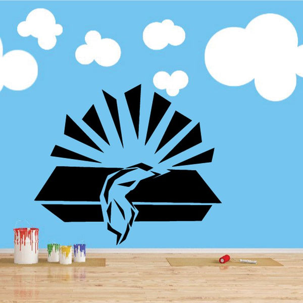 Sunburst and cross altar decal with surrounding clouds
