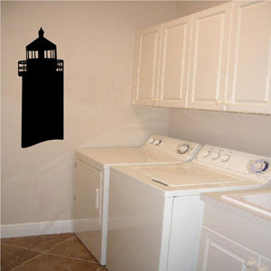 Black lighthouse wall decal with spire and windows silhouette