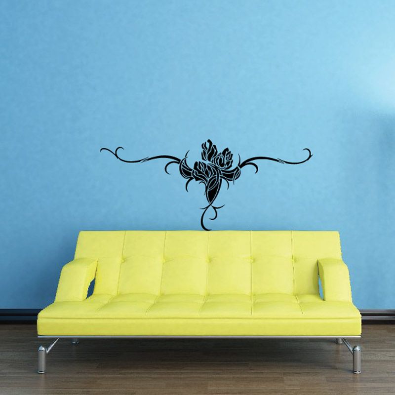 Black lily flower wall decal with vine swirls