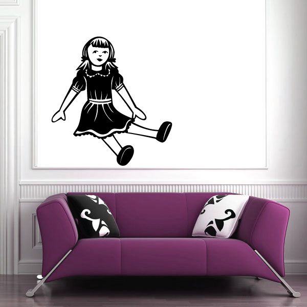 Little girl doll vinyl wall decal, black outline sitting with skirt and boots