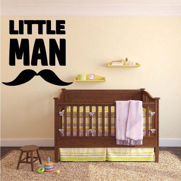 Little Man wall decal: bold black 'LITTLE MAN' text with mustache