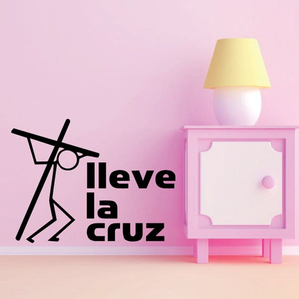 Black cross and Spanish lettering wall decal with stylized line accents