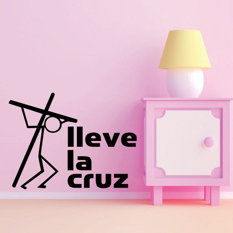 Black cross and Spanish lettering wall decal with stylized line accents