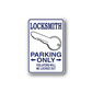 Locksmith parking only sticker with key icon and Parking Only text, blue border