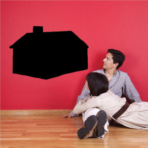 Log cabin silhouette decal, black house shape with chimney and pointed roof