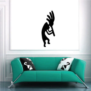 Black Kokopelli decal with long hair holding a flute