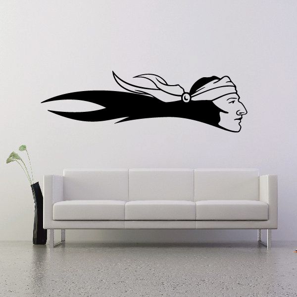 Native American long-hair profile wall decal, black silhouette