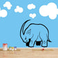 Long-horned rhino decal, blue cartoon profile facing left