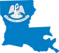 Louisiana state outline sticker with flag emblem, white and blue design
