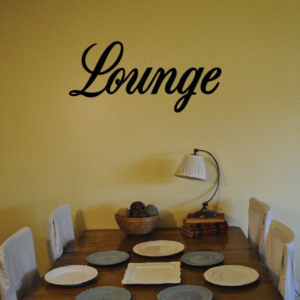 Lounge vinyl wall decal with black cursive 'Lounge' lettering