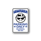 Vinyl parking-only sign sticker with hat and sunglasses graphic