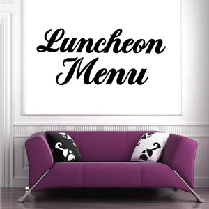 Luncheon Menu wall decal with black cursive lettering on white