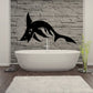 Black shark attack wall decal with open mouth and sweeping fins