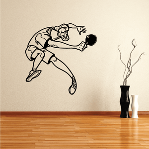 Table tennis player decal, black line art lunging with paddle