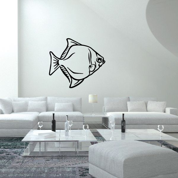 Fish outline wall decal, black and white