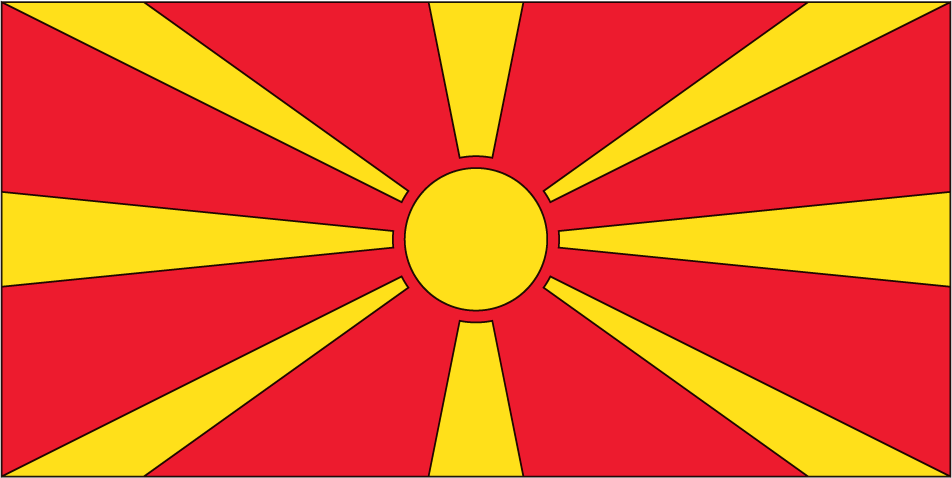North Macedonia flag sticker with red field, yellow sun rays, and central yellow circle