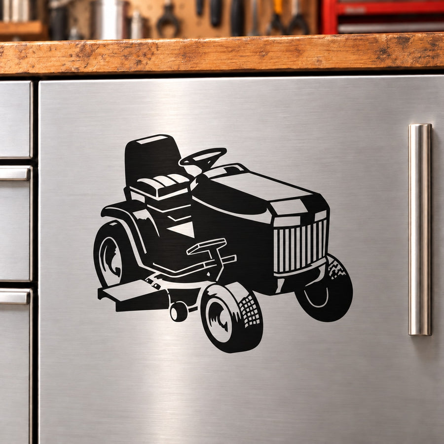 Riding Lawn Mower Decal — illustrative vinyl decal application mockup. Surrounding objects are not included.