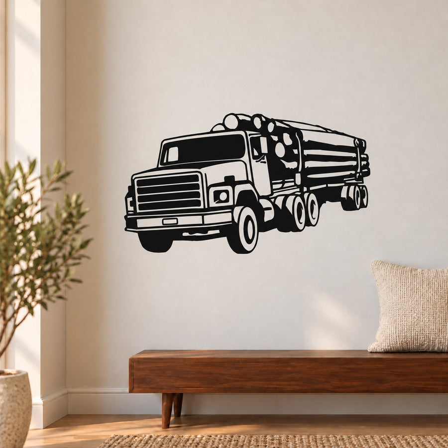 Logging Truck Decal — illustrative vinyl decal application mockup. Surrounding objects are not included.