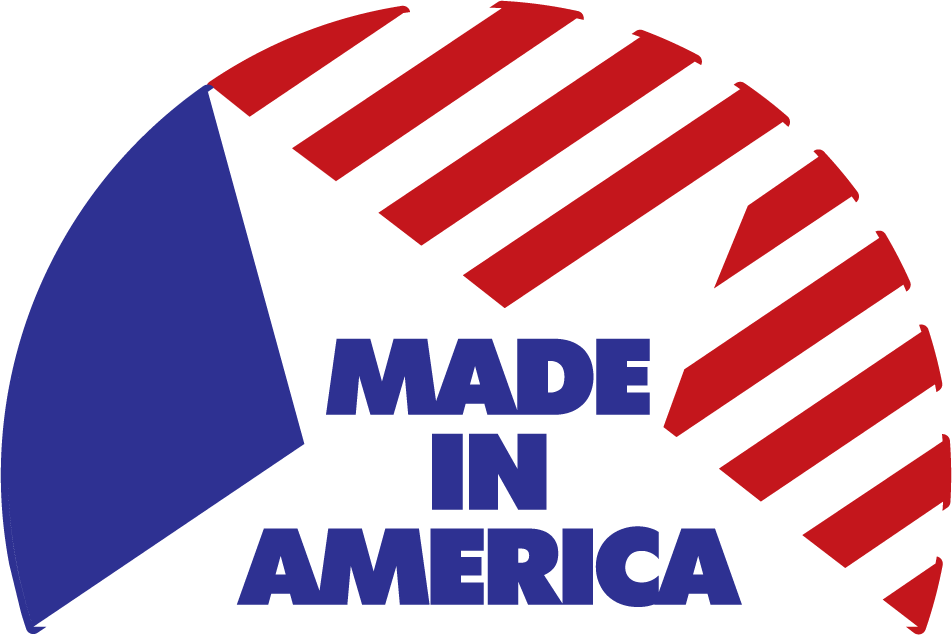 Made in America half star sticker with red white stripes and blue star text