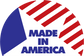 Made in America half star sticker with red white stripes and blue star text