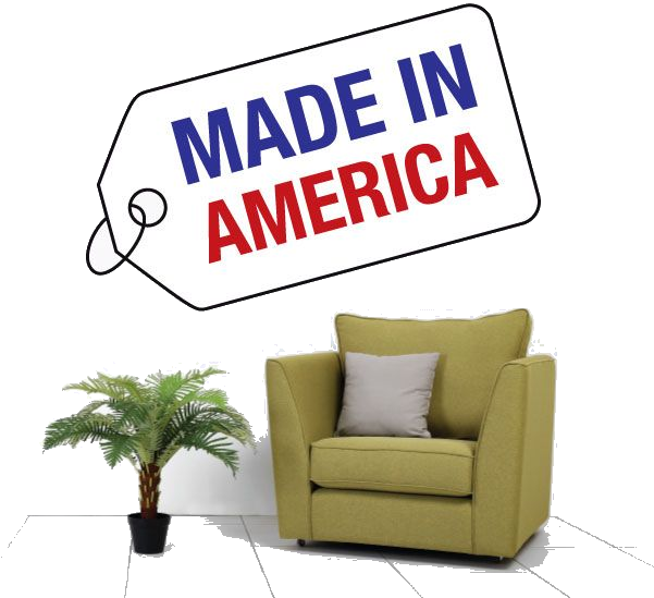Made in America tag sticker with blue "MADE IN" and red "AMERICA" text