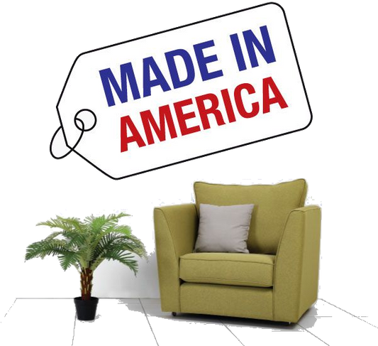 Made in America tag sticker with blue "MADE IN" and red "AMERICA" text