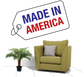 Made in America tag sticker with blue "MADE IN" and red "AMERICA" text