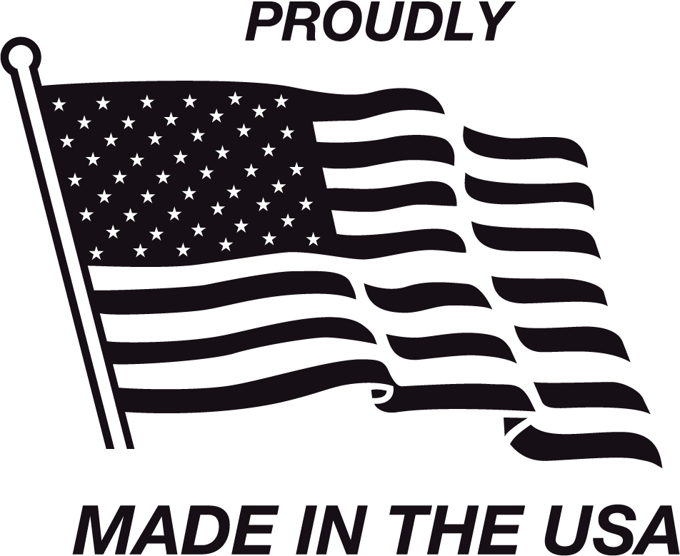 Proudly made in the USA decal with waving flag and bold text